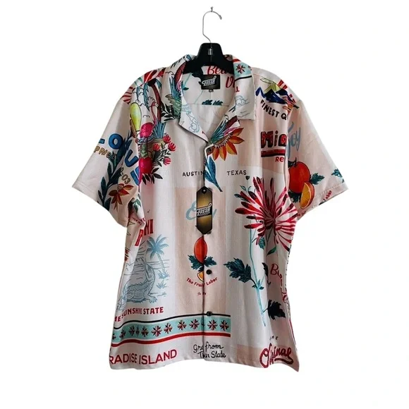 Fresh Postal Vibe Short Sleeve Button Up - Natural/Combo Size XLarge NEW - Picture 7 of 8